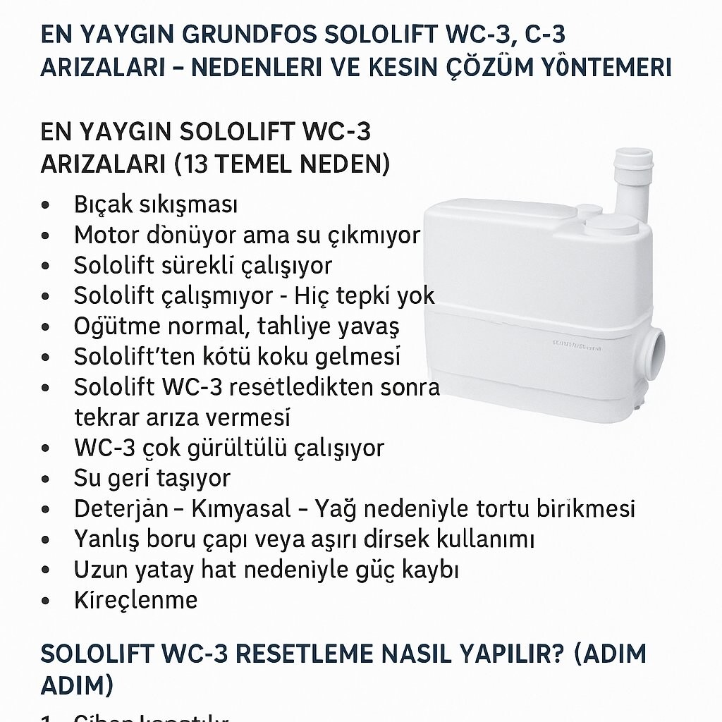 Grundfos Sololift WC-3 Arızaları ve Resetleme